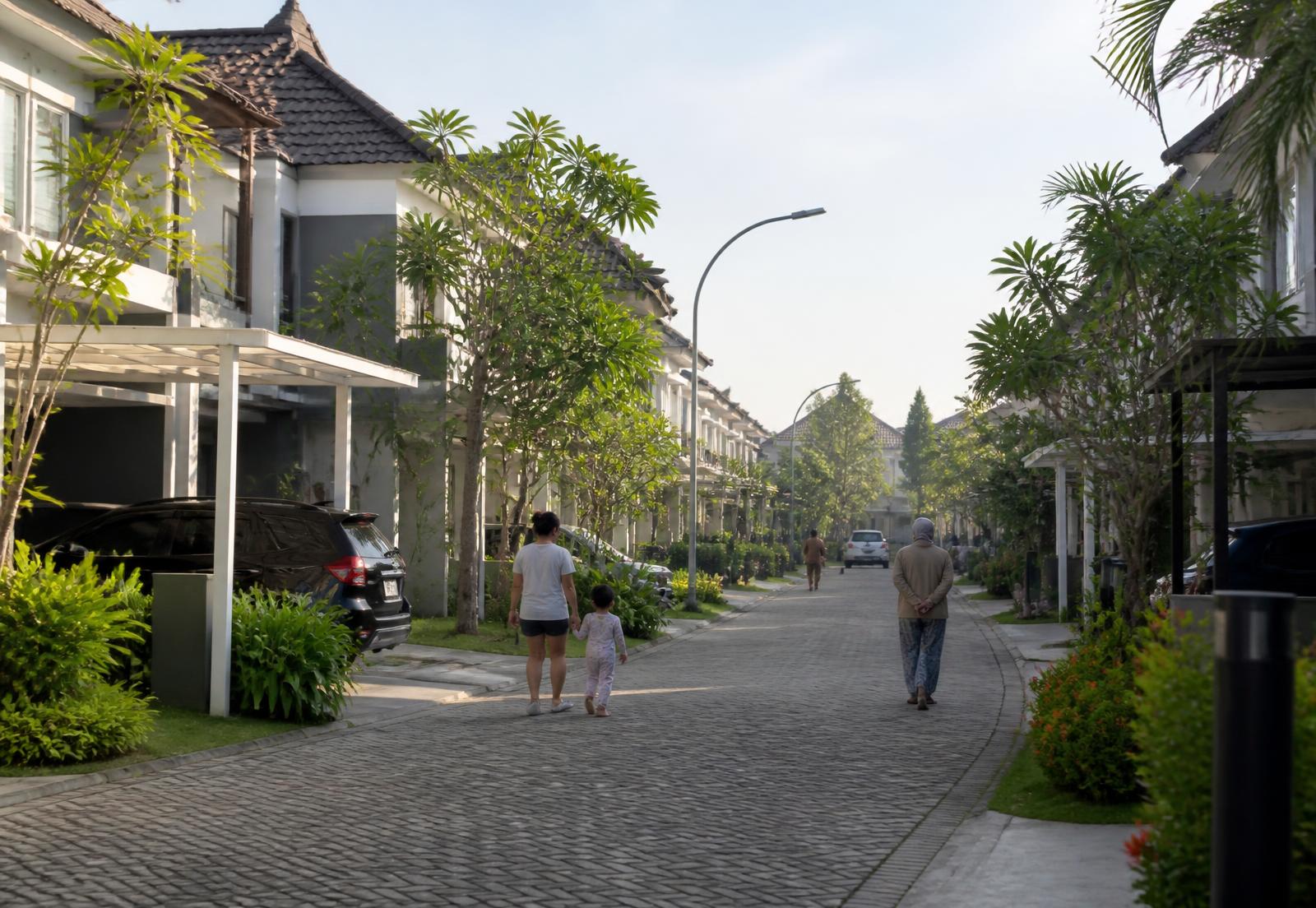Suasana jalan lingkungan Bukit Mampang Residence di pagi hari